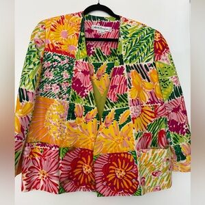 Vintage Adele Simpson Red and Pink Floral Blazer Lightweight Open Front